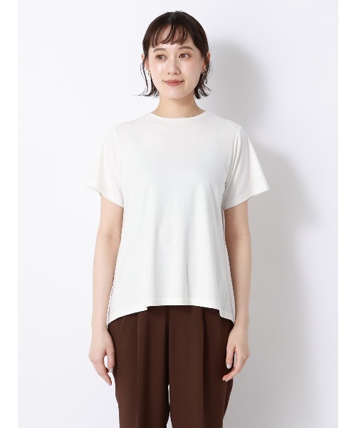 SUIT SQUARE(スーツスクエア)の「バックフレアTシャツ/半袖/ウォッシャブル/接触冷感/レーヨンストレッチポンチ(Tシャツ/カットソー・レディース・グレー/サックスブルー/ホワイト・FREE)」の4枚目の写真