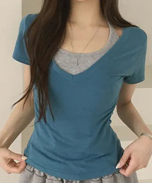 ホルターネックドッキング 半袖Tシャツ