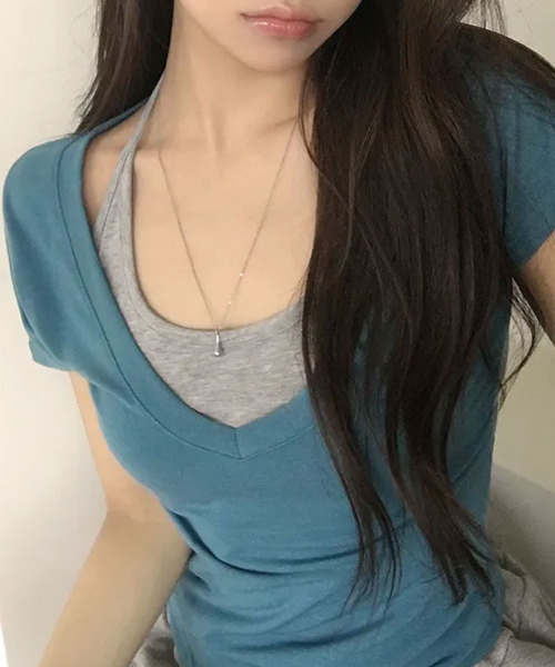 VIVID LADY(ビビッドレディー)の「ホルターネックドッキング 半袖Tシャツ(Tシャツ/カットソー・レディース・チャコールグレー/グレー/ブラック/ブルー・FREE)」の15枚目の写真