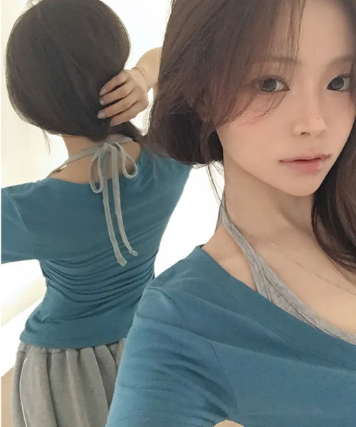 VIVID LADY(ビビッドレディー)の「ホルターネックドッキング 半袖Tシャツ(Tシャツ/カットソー・レディース・チャコールグレー/グレー/ブラック/ブルー・FREE)」の20枚目の写真