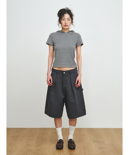 PLZPROJECT（プリーズプロジェクト）の「GRID CHECK BERMUDA PANTS, BLACK（その他パンツ・レディース・ブラック・FREE）」の2枚目の写真