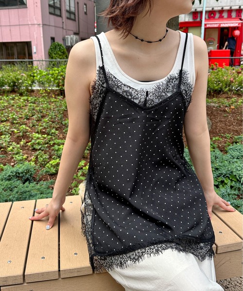 PILIT(ピリット)の「ドット×レースキャミソール(その他トップス・レディース・ブラック/アイボリー・MEDIUM)」の12枚目の写真