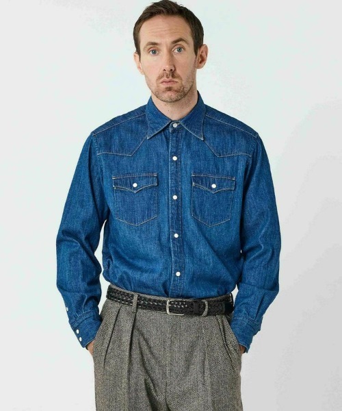 BRITISH MADE(ブリティッシュメイド)の「デニムシャツ/リバプール(MEN)(シャツ/ブラウス・メンズ・ブルー・SMALL/MEDIUM/LARGE)」の1枚目の写真