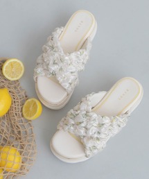 【Lemon Collection】レモンプリントシャーリングベルトサンダル
