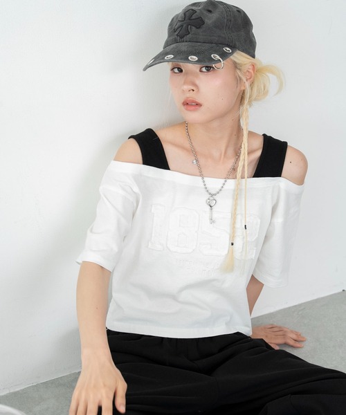 WEGO(ウィゴー)の「WEGO/【26年春夏新作】タンクレイヤードドロストショートT(Tシャツ/カットソー・レディース・スミクロ/ホワイト・FREE)」の1枚目の写真