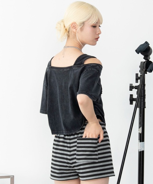 WEGO(ウィゴー)の「WEGO/【26年春夏新作】タンクレイヤードドロストショートT(Tシャツ/カットソー・レディース・スミクロ/ホワイト・FREE)」の15枚目の写真