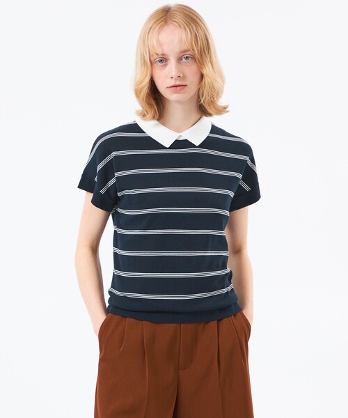 MACKINTOSH PHILOSOPHY(マッキントッシュ フィロソフィー)の「【Bicolor Knit Polo】ボーダー半袖(ニット/セーター・レディース・ブラウン系その他4/ダークネイビー/グレー系その他・38)」の3枚目の写真