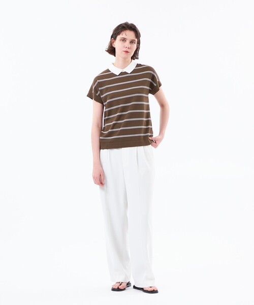 MACKINTOSH PHILOSOPHY(マッキントッシュ フィロソフィー)の「【Bicolor Knit Polo】ボーダー半袖(ニット/セーター・レディース・ブラウン系その他4/ダークネイビー/グレー系その他・38)」の6枚目の写真