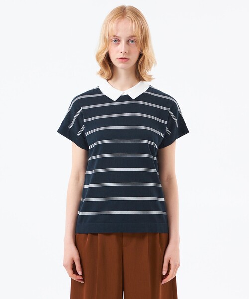 MACKINTOSH PHILOSOPHY(マッキントッシュ フィロソフィー)の「【Bicolor Knit Polo】ボーダー半袖(ニット/セーター・レディース・ブラウン系その他4/ダークネイビー/グレー系その他・38)」の7枚目の写真