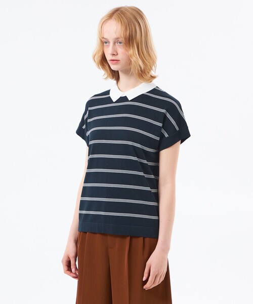 MACKINTOSH PHILOSOPHY(マッキントッシュ フィロソフィー)の「【Bicolor Knit Polo】ボーダー半袖(ニット/セーター・レディース・ブラウン系その他4/ダークネイビー/グレー系その他・38)」の8枚目の写真