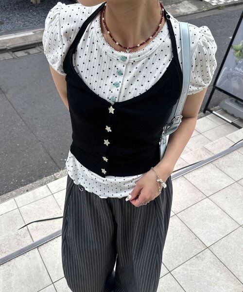 CIAOPANIC(チャオパニック)の「ドットパフスリーブヘンリーネックTEE(Tシャツ/カットソー・レディース・ホワイト/ネイビー・FREE)」の11枚目の写真