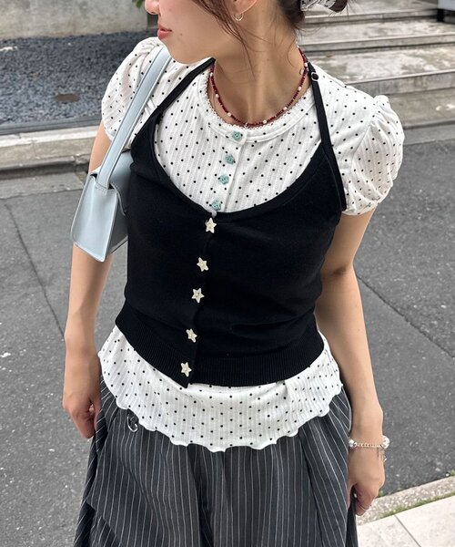 CIAOPANIC(チャオパニック)の「ドットパフスリーブヘンリーネックTEE(Tシャツ/カットソー・レディース・ホワイト/ネイビー・FREE)」の12枚目の写真
