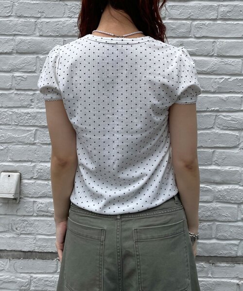 CIAOPANIC(チャオパニック)の「ドットパフスリーブヘンリーネックTEE(Tシャツ/カットソー・レディース・ホワイト/ネイビー・FREE)」の16枚目の写真