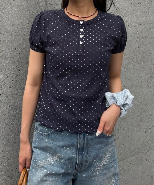 CIAOPANIC(チャオパニック)の「ドットパフスリーブヘンリーネックTEE(Tシャツ/カットソー・レディース・ホワイト/ネイビー・FREE)」の20枚目の写真
