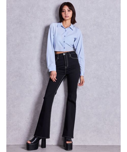 GYDA（ジェイダ）の「ハイウエストワンウォッシュフレアパンツ（デニムパンツ・レディース・ブラック・X-SMALL/XX-SMALL）」の3枚目の写真