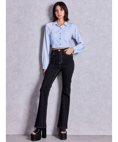 GYDA（ジェイダ）の「ハイウエストワンウォッシュフレアパンツ（デニムパンツ・レディース・ブラック・X-SMALL/XX-SMALL）」の4枚目の写真