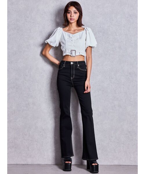 GYDA（ジェイダ）の「ハイウエストワンウォッシュフレアパンツ（デニムパンツ・レディース・ブラック・X-SMALL/XX-SMALL）」の6枚目の写真