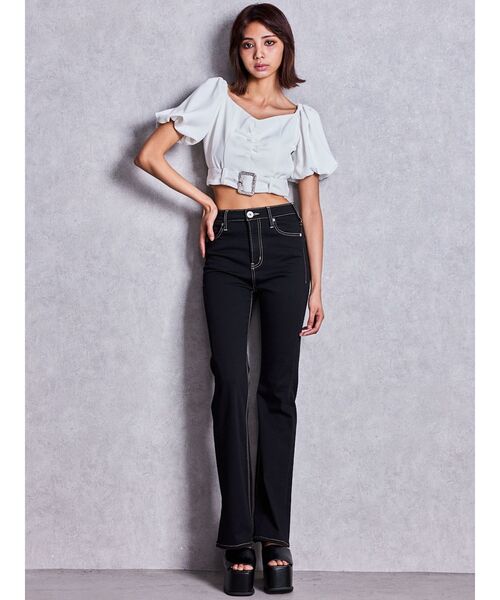 GYDA（ジェイダ）の「ハイウエストワンウォッシュフレアパンツ（デニムパンツ・レディース・ブラック・X-SMALL/XX-SMALL）」の7枚目の写真