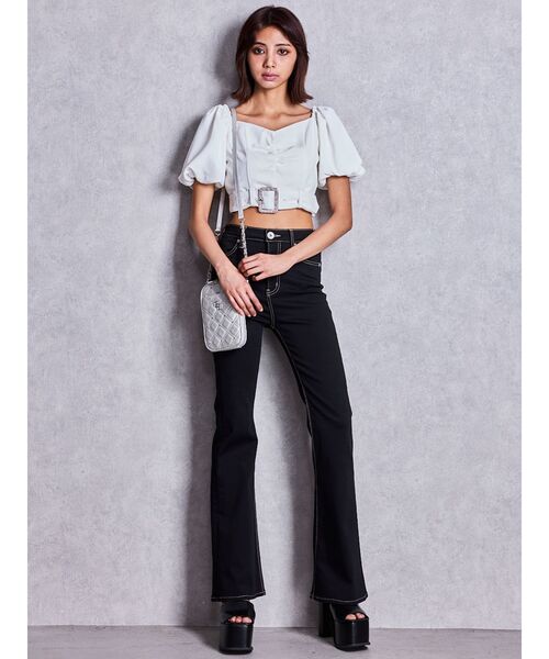 GYDA（ジェイダ）の「ハイウエストワンウォッシュフレアパンツ（デニムパンツ・レディース・ブラック・X-SMALL/XX-SMALL）」の8枚目の写真