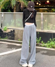 ウエスト配色ワイドパンツ
