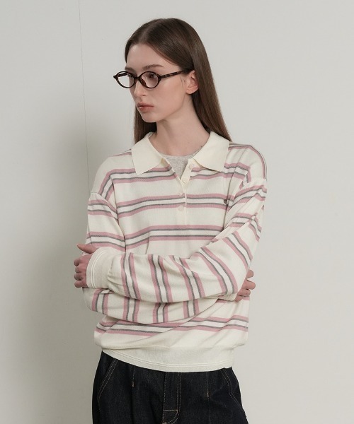 GENERAL IDEA Multi Stripe Loose Collar Knit — многополосный вязаный топ с свободным воротником, весна‑лето 2026