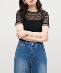 natural couture | ストレッチレース半袖T(Tシャツ/カットソー)