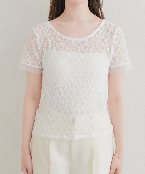 natural couture（ナチュラルクチュール）の「ストレッチレース半袖T（Tシャツ/カットソー・レディース・アイボリー/オフホワイト/ブラック・FREE）」の11枚目の写真