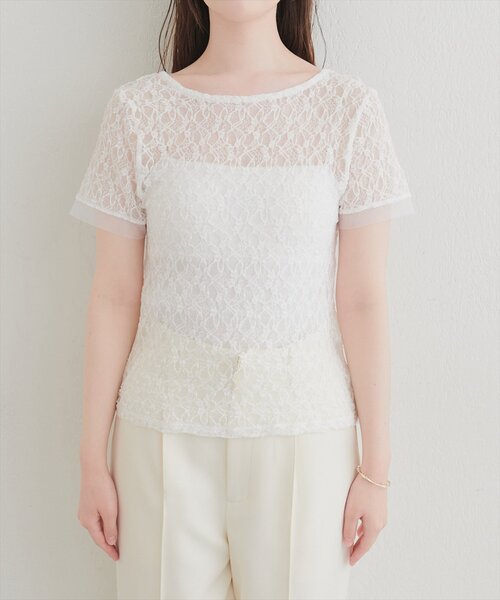 natural couture（ナチュラルクチュール）の「ストレッチレース半袖T（Tシャツ/カットソー・レディース・アイボリー/オフホワイト/ブラック・FREE）」の14枚目の写真