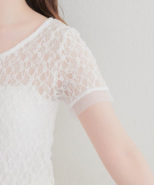 natural couture（ナチュラルクチュール）の「ストレッチレース半袖T（Tシャツ/カットソー・レディース・アイボリー/オフホワイト/ブラック・FREE）」の17枚目の写真