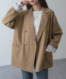 【refinedworks】袖裏 ストライプ で垢抜ける！ 袖折り返し ダブル テーラード ジャケット