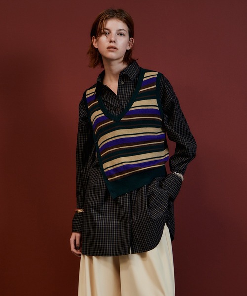 MAISON SPECIAL（メゾンスペシャル）の「Multi-Border Knit Vest/マルチボーダーニットベスト（ニット/セーター・レディース・レッド/ブラック/グリーン・FREE）」の6枚目の写真