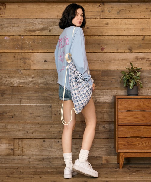 RIKKA FEMME（リッカファム）の「RIKKA FEMME/リッカファム チェックロゴナップサック バック RFA6F-0101（エコバッグ/サブバッグ・レディース・アイボリー/レッド/ベージュ/ネイビー・ONE）」の12枚目の写真