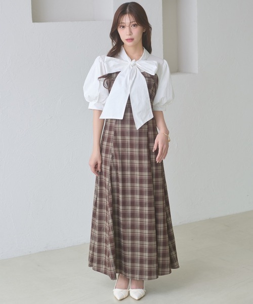 Ambre Neige(アンブルネージュ)の「bow tie lace up docking dress / ボウタイレースアップドッキングワンピース(ワンピース・レディース・ベージュ/ブラック系その他/ダークブラウン・FREE)」の21枚目の写真