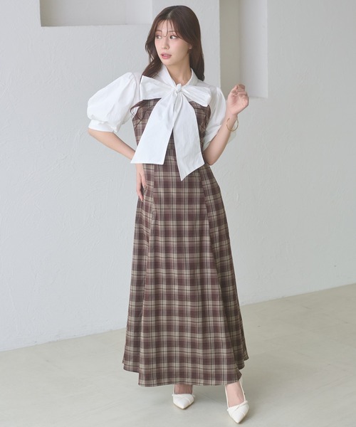 Ambre Neige(アンブルネージュ)の「bow tie lace up docking dress / ボウタイレースアップドッキングワンピース(ワンピース・レディース・ベージュ/ブラック系その他/ダークブラウン・FREE)」の22枚目の写真