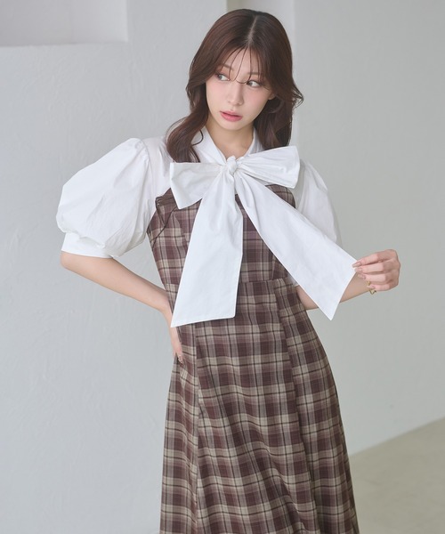 Ambre Neige(アンブルネージュ)の「bow tie lace up docking dress / ボウタイレースアップドッキングワンピース(ワンピース・レディース・ベージュ/ブラック系その他/ダークブラウン・FREE)」の15枚目の写真