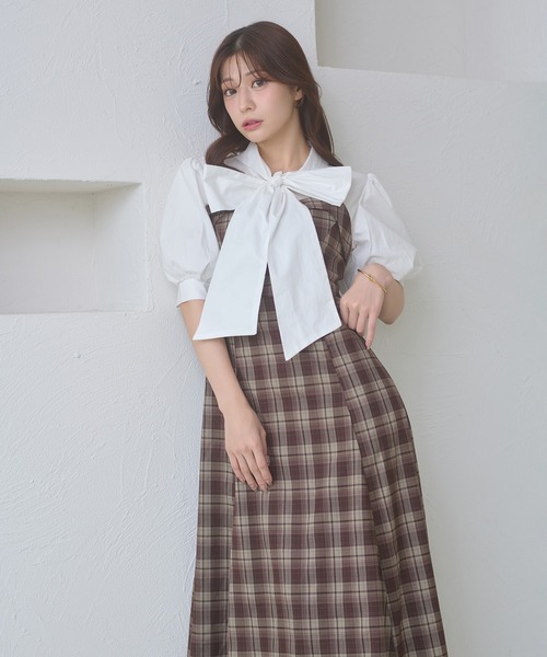 Ambre Neige(アンブルネージュ)の「bow tie lace up docking dress / ボウタイレースアップドッキングワンピース(ワンピース・レディース・ベージュ/ブラック系その他/ダークブラウン・FREE)」の16枚目の写真