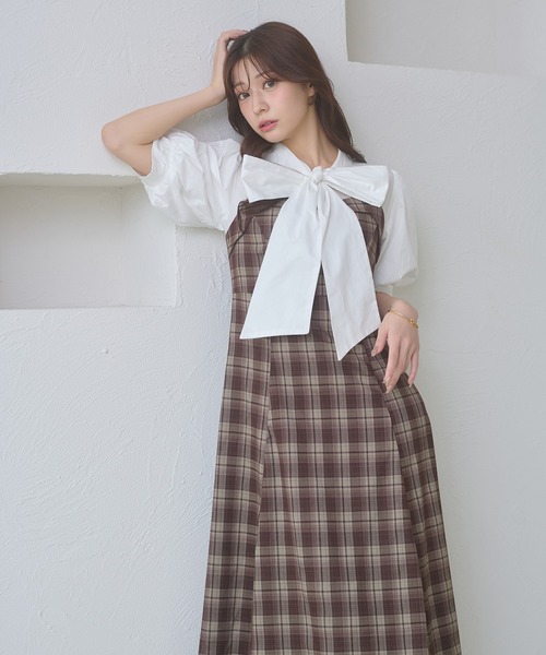 Ambre Neige(アンブルネージュ)の「bow tie lace up docking dress / ボウタイレースアップドッキングワンピース(ワンピース・レディース・ベージュ/ブラック系その他/ダークブラウン・FREE)」の17枚目の写真