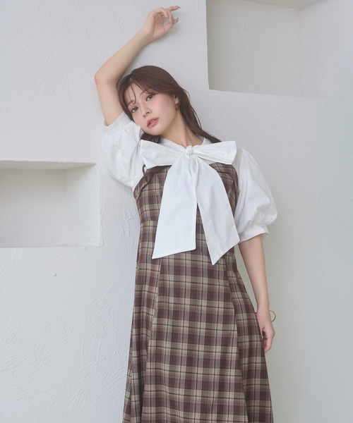 Ambre Neige(アンブルネージュ)の「bow tie lace up docking dress / ボウタイレースアップドッキングワンピース(ワンピース・レディース・ベージュ/ブラック系その他/ダークブラウン・FREE)」の18枚目の写真