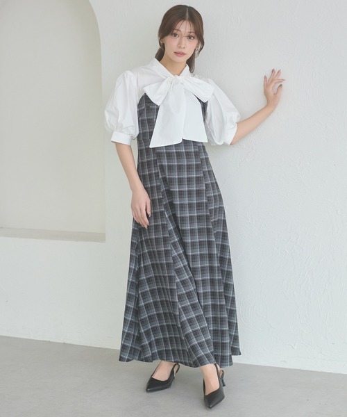 Ambre Neige(アンブルネージュ)の「bow tie lace up docking dress / ボウタイレースアップドッキングワンピース(ワンピース・レディース・ベージュ/ブラック系その他/ダークブラウン・FREE)」の10枚目の写真