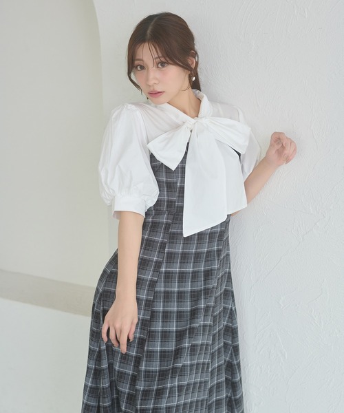 Ambre Neige(アンブルネージュ)の「bow tie lace up docking dress / ボウタイレースアップドッキングワンピース(ワンピース・レディース・ベージュ/ブラック系その他/ダークブラウン・FREE)」の6枚目の写真