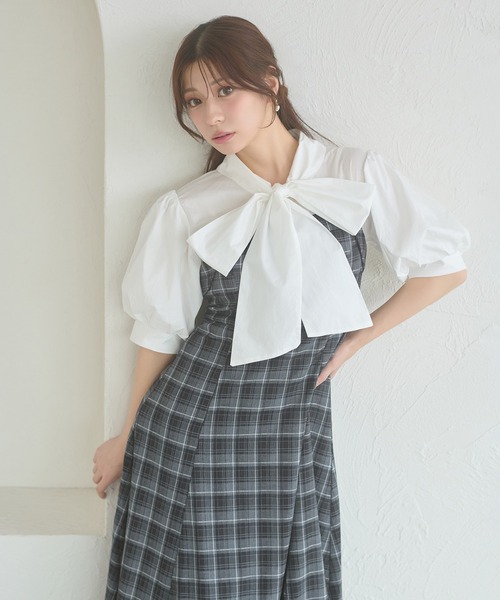 Ambre Neige(アンブルネージュ)の「bow tie lace up docking dress / ボウタイレースアップドッキングワンピース(ワンピース・レディース・ベージュ/ブラック系その他/ダークブラウン・FREE)」の5枚目の写真