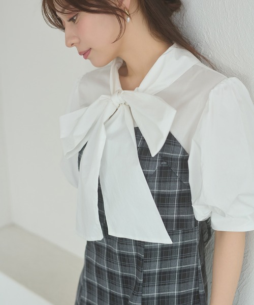 Ambre Neige(アンブルネージュ)の「bow tie lace up docking dress / ボウタイレースアップドッキングワンピース(ワンピース・レディース・ベージュ/ブラック系その他/ダークブラウン・FREE)」の8枚目の写真