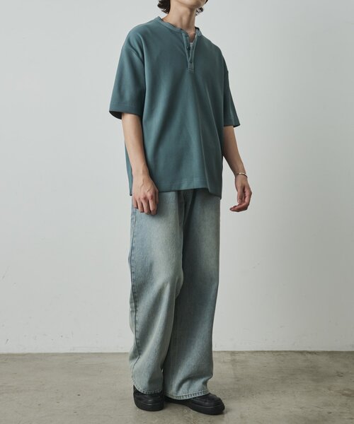 COLONY 2139(コロニートゥーワンスリーナイン)の「カットリブ半袖ヘンリーネック(Tシャツ/カットソー・メンズ・グレー/ブラック/ホワイト・LARGE/MEDIUM)」の9枚目の写真