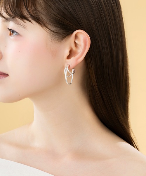 LA MUe(ラミュー)の「【LA MUE】ニッケルフリー マット メタル フープ ピアス(ピアス(両耳用)・レディース・シルバー/ゴールド・FREE)」の1枚目の写真