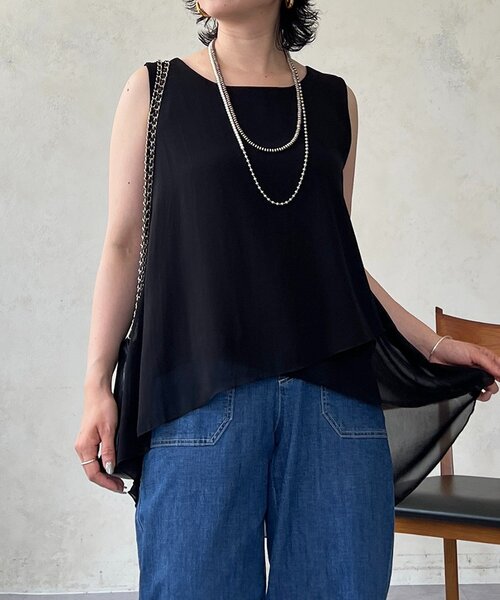 un dix cors(アンディコール)の「シフォンレイヤードタンク(シャツ/ブラウス・レディース・ブラック/グリーン/モカ/ホワイト系その他・FREE)」の3枚目の写真