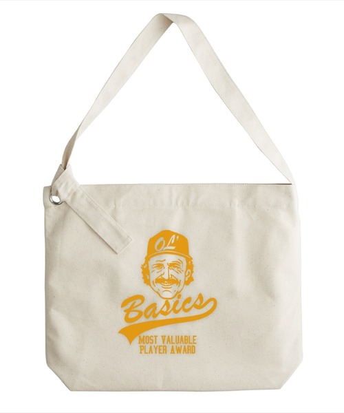 Ol' Basics(オールベーシックス)の「Ol' Basics(オール・ベーシックス) ショルダーバッグ キャンバス イラスト ロゴ プリント 鞄 BAG アメカジ メンズ レディース ユニセックス(ショルダーバッグ・レディース・ベージュ系2/ベージュ系1・FREE)」の2枚目の写真