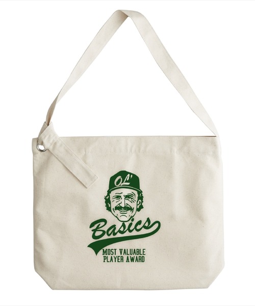 Ol' Basics(オールベーシックス)の「Ol' Basics(オール・ベーシックス) ショルダーバッグ キャンバス イラスト ロゴ プリント 鞄 BAG アメカジ メンズ レディース ユニセックス(ショルダーバッグ・レディース・ベージュ系2/ベージュ系1・FREE)」の1枚目の写真
