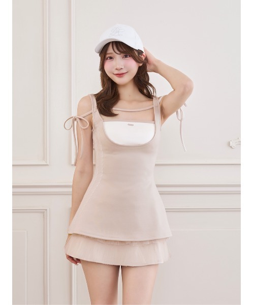 Darich(ダーリッチ)の「レーストラックチュールスカートセットアップ(セットアップ・レディース・ブラック/ピンクベージュ/グレー・FREE)」の3枚目の写真