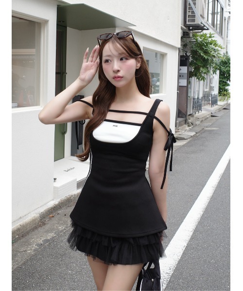 Darich(ダーリッチ)の「レーストラックチュールスカートセットアップ(セットアップ・レディース・ブラック/ピンクベージュ/グレー・FREE)」の5枚目の写真