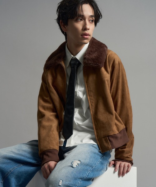 LANDNESS(ランドネス)の「【LANDNESS/ランドネス】2WAY Faux Suede Fur Collar Jacket/2WAYフェイクスウェードファーカラージャケット(ブルゾン・メンズ・ブラック/ブラウン・M/L)」の2枚目の写真